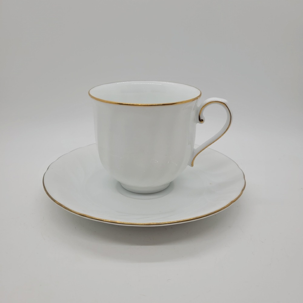 Mikasa Wedding Band Tea Cup Saucer Set Gold Trim White Fine China Japan